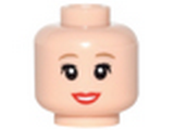 Light Nougat Minifig, Head Female with Red Lips, Open Mouth Smile, Dark Tan Eyebrows, Eyelashes Pattern (Alice) - Stud Recessed