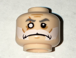 Light Nougat Minifig, Head Beard White, Moustache, Gray Eyebrows, Cheek Lines, Scar over Right Missing Eye Pattern (Commander Wolffe)- Stud Recessed