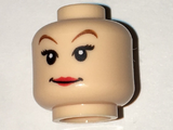 Light Nougat Minifigure, Head Female with Red Lips, Eyelashes, Brown Arched Eyebrows Pattern - Hollow Stud