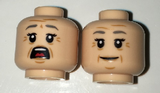 Light Nougat Minifig, Head Dual Sided Female Dark Gray Eyebrows, Wrinkles, Smile / Scared Pattern (Aunt May) - Stud Recessed