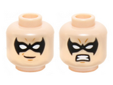 Light Nougat Minifig, Head Dual Sided Male Mask Black with Eye Holes Grin / Bared Teeth Angry Pattern (Nightwing) - Stud Recessed