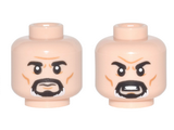 Light Nougat Minifig, Head Dual Sided Black Eyebrows, Black and White Goatee, Wrinkles and Cheek Lines, Neutral / Angry Pattern - Stud Recessed