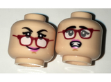 Light Nougat Minifigure, Head Dual Sided Female Black Eyebrows, Red Glasses and Pink Lips, Fallen Glasses / Scared Pattern - Hollow Stud