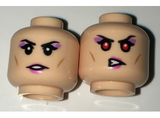 Light Nougat Minifigure, Head Dual Sided Female with Black Eyebrows, Purple Eye Shadow and Pink Lips, Neutral / Red Eyes Pattern - Hollow Stud