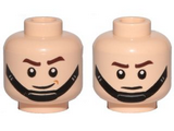 Light Nougat Minifig, Head Dual Sided SW Brown Eyebrows, Black Chin Strap, Smiled / Frown Pattern (AT-ST Driver) - Stud Recessed