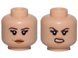 Light Nougat Minifig, Head Dual Sided Female, Peach Lips, Brown Eyebrows, Beauty Mark, Neutral / Angry Pattern (SW Jyn Erso) - Stud Recessed