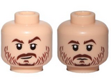 Light Nougat Minifig, Head Dual Sided Beard Stubble, Brown Eyebrows, Smile / Neutral Pattern (SW Cassian Andor) - Stud Recessed