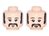 Light Nougat Minifigure, Head Dual Sided Black Eyebrows, Sideburns, Moustache, Neutral / Smiling Pattern (Ringo) - Hollow Stud