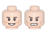 Light Nougat Minifig, Head Dual Sided, Reddish Brown Eyebrows, Cheek Lines, Open Mouth, Smile / Scowl Pattern (Newt) - Stud Recessed