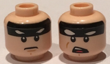 Light Nougat Minifig, Head Dual Sided Black Headband with White Eyes and Cheek Lines, Stern / Open Mouth Angry Pattern (Batman) - Stud Recessed