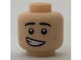 Light Nougat Minifig, Head Black Eyebrows, Reddish Brown Dimples, Lopsided Open Mouth Grin Pattern - Stud Recessed