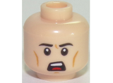 Light Nougat Minifig, Head Male Black Eyebrows, White Pupils, Chin Dimple, Open Mouth Scowl Pattern - Stud Recessed