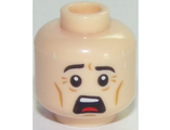 Light Nougat Minifig, Head Male Black Eyebrows, White Pupils, Chin Dimple, Open Mouth Surprised / Scared Pattern - Stud Recessed