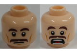 Light Nougat Minifig, Head Dual Sided Brown Eyebrows, Moustache, White Pupils, Scared Pattern - Stud Recessed