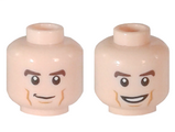 Light Nougat Minifig, Head Dual Sided Brown Eyebrows, Cheek Lines, Smile / Smile with Teeth - Stud Recessed