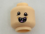 Light Nougat Minifig, Head Uneven Black Eyes, Open Mouth with Missing Teeth and Pink Tongue Pattern - Stud Recessed