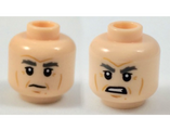 Light Nougat Minifig, Head Dual Sided Thick Gray Eyebrows, Cheek Lines, White Pupils, Neutral / Angry Pattern (Han Solo) - Stud Recessed