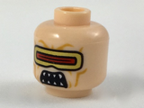 Light Nougat Minifig, Head Alien Gold and Red Visor, Open Mouth with Fangs Pattern - Stud Recessed