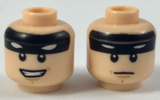 Light Nougat Minifig, Head Dual Sided Black Headband with White Eyebrows, Neutral / Grin Pattern (Batman) - Stud Recessed