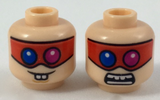 Light Nougat Minifig, Head Dual Sided Male Mask Red with Blue and Red Eyes, Buck Teeth, Neutral / Scared Pattern - Stud Recessed