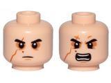 Light Nougat Minifig, Head Dual Sided SW Black Eyebrows, Sunken Eyes, Red Beauty Mark / Mole, Right Eye Scar, Neutral / Angry Pattern (Kylo Ren) - Stud Recessed