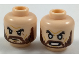 Light Nougat Minifig, Head Dual Sided Black Eyebrows, Reddish Brown Beard, Neutral / Angry with White Eyes Pattern - Stud Recessed