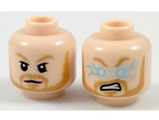 Light Nougat Minifig, Head Dual Sided Dark Orange Eyebrows and Beard, Neutral / Angry with Lighting Eyes Pattern - Stud Recessed