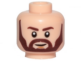 Light Nougat Minifig, Head Beard with Dark Brown Eyebrows, Angular Beard, Smile and White Pupils Pattern - Stud Recessed