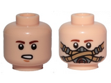 Light Nougat Minifig, Head Dual Sided, Reddish Brown Eyebrows, Chin Dimple, Open Mouth / Pilot Breathing Mask Pattern - Stud Recessed