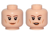 Light Nougat Minifig, Head Dual Sided Female Brown Eyebrows, Light Orange Lips and Cheek Lines, Smile / Open Mouth Pattern (SW Vice Admiral Holdo) - Stud Recessed