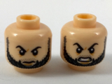 Light Nougat Minifig, Head Dual Sided Black Eyebrows and Beard, Firm / Angry Expression Pattern
