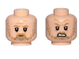 Light Nougat Minifig, Head Dual Sided, Dark Tan Moustache and Beard with Gray Pattern, Sad / Angry Pattern (SW Luke Skywalker) - Stud Recessed