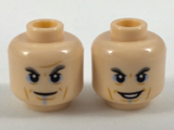 Light Nougat Minifig, Head Dual Sided, Dark Orange Brow and Cheek Lines, Light Blue Eyeshadow and Line Under Mouth, Smug / Smile Pattern- Stud Recessed
