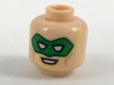 Light Nougat Minifig, Head Male Green Eye Mask, Bright Light Yellow Sideburns and Goatee, Open Grin Pattern - Stud Recessed
