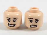 Light Nougat Minifig, Head Dual Sided Female Black Eyebrows, Wide Smile / Embarrassed Expression Pattern - Stud Recessed