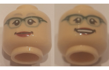 Light Nougat Minifig, Head Dual Sided Female Glasses with Dark Green Frames, Red Lips, Smiling / Smiling with Teeth Pattern - Stud Recessed