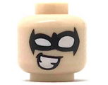 Light Nougat Minifigure, Head Black Eye Mask with White Eye Holes and Cheesy Smile Pattern (Nightwing) - Hollow Stud