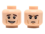 Light Nougat Minifig, Head Dual Sided Male Dark Brown Eyebrows, Cheek Lines, Open Smile/Frown Pattern