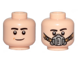 Light Nougat Minifig, Head Dual Sided Black Eyebrows, Smile / Pilot Breathing Mask Pattern - Stud Recessed