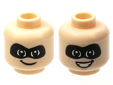 Light Nougat Minifigure, Head Dual Sided Child Black Mask, Closed Smile / Open Smile Pattern (Dash Parr) - Hollow Stud