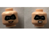 Light Nougat Minifigure, Head Dual Sided Female Black Mask, Open Smile / Angry Pattern (Mrs. Incredible) - Hollow Stud