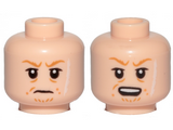 Light Nougat Minifig, Head Dual Sided Orange Eyebrows, Facial Hairs, Long White Scar on Left Side, Frown / Open Mouth Pattern (SW Rebolt) - Stud Recessed