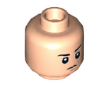 Light Nougat Minifig, Head Dual Sided Black Eyebrows, Scowl / Crooked Malicious Smile Pattern - Stud Recessed