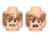 Light Nougat Minifig, Head Dual Sided Brown Eyebrows, Cheek Lines, Chin Dimple, Mud Stains, Determined / Scared Pattern (SW Han Solo, Mudtrooper) - Stud Recessed