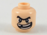 Light Nougat Minifigure, Head Black Unibrow, Wide Lopsided Grin Showing Teeth, Missing a Tooth Pattern - Hollow Stud