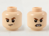Light Nougat Minifig, Head Dual Sided, Reddish Brown Eyebrows, Suspicious with Left Eyebrow Raised / Angry Pattern - Stud Recessed