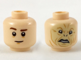 Light Nougat Minifig, Head Dual Sided Reddish Brown Eyebrows (Quirrell) / Crooked Tan Face with Dark Orange Contours (Voldemort) Pattern - Stud Recessed