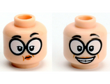 Light Nougat Minifigure, Head Dual Sided Female Black Eyebrows, Glasses Large, Skeptical / Smile With Teeth Pattern (Edna Mode) - Hollow Stud