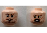 Light Nougat Minifigure, Head Dual Sided Reddish Brown Eyebrows, Scars, Stubble, Moustache, Determined / Yellow Eyes Angry Pattern - Hollow Stud
