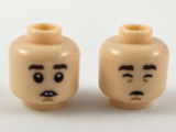 Light Nougat Minifigure, Head Dual Sided Dark Brown Eyebrows, Buck Teeth / Closed Eyes and Mouth Pattern - Hollow Stud